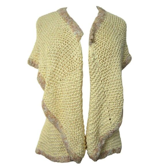 Hand Knit OOAK Sweater Shrug Open Front Cardigan Curved Design Cream One Size - Picture 2 of 10